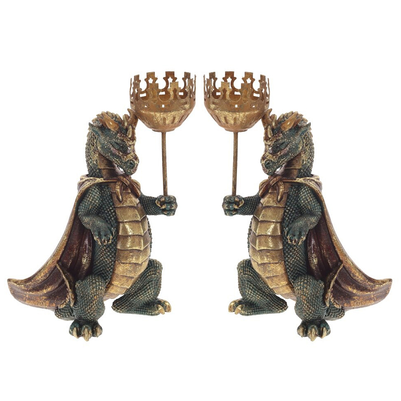 Подсвечник в виде дракона Dragon candlestick Green Gold Brown L or R Зеленый Золотой Коричневый в Омске | Loft Concept 