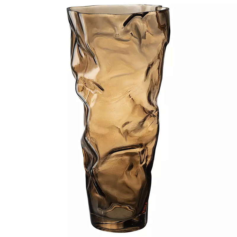 Ваза стеклянная фактурная Crumpled Vase 32 см Коричневый в Омске | Loft Concept 