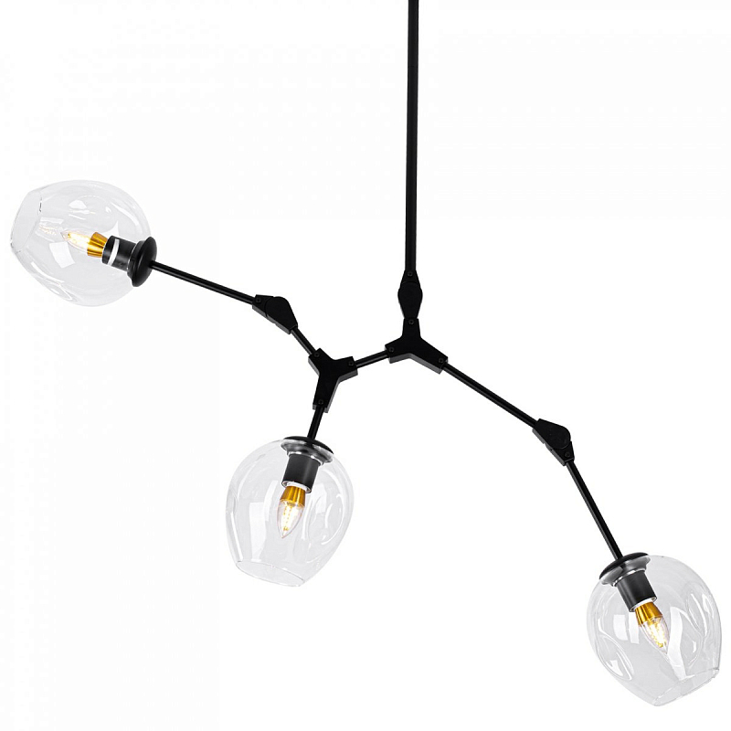 Люстра Сrumpled Glass Bubble Chandelier Black 3 плафона   Прозрачный в Омске | Loft Concept 