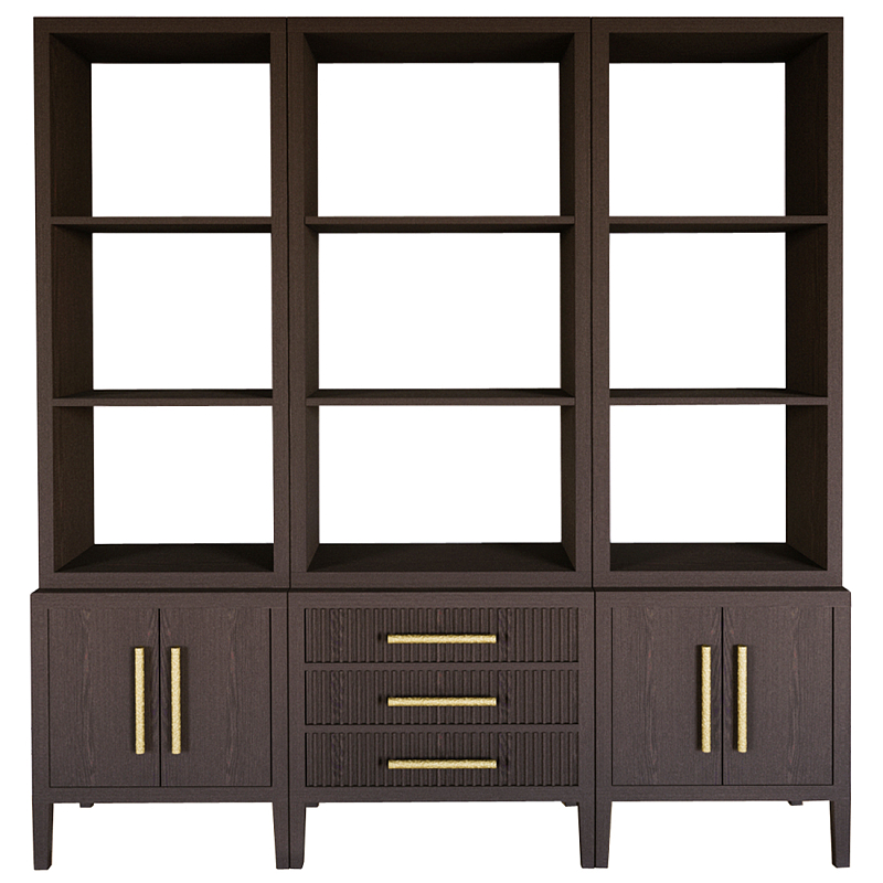 Модульный стеллаж Primo из трех составных элементов Темный орех Темный дуб Золотой в Омске | Loft Concept 