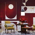 Обои ручная роспись в стиле Арт-деко Assemblage Original colourway on red silk dupion варинант исполнения - 2 | Loft Concept в Омске