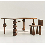 Обеденный стол деревянный с круглыми декоративными элементами на ножках Koko варинант исполнения - 5 | Loft Concept в Омске