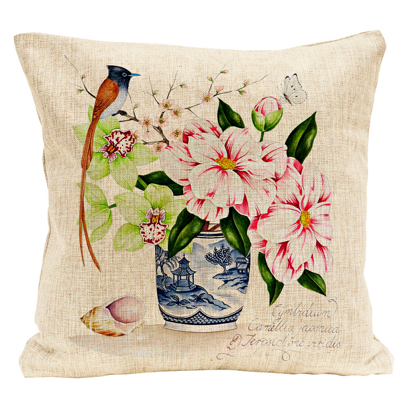 Декоративная подушка Camellias Pillow Мульти Бежевый Декоративная подушка Camellias Pillow Мульти Бежевый в Омске | Loft Concept