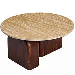 Кофейный столик с круглой столешницей на 2-х массивных деревянных ножках Tandem Travertine and Wood варинант исполнения - 2 | Loft Concept в Омске