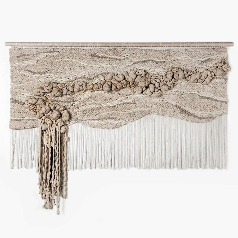 Современное Текстильное Панно "Река и Камни"  Бежевый в Омске | Loft Concept 