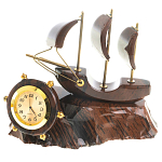 Часы настольные в виде парусника из натурального камня Обсидиан Sailboat Stone Clock варинант исполнения - 1 | Loft Concept в Омске