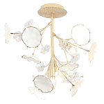 Потолочный светильник с золотыми ветвями и белыми лепестками на круглом рельефном основании Wintery flovers варинант исполнения - 1 | Loft Concept в Омске