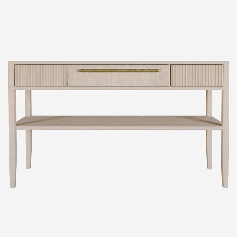 Дизайнерская Консоль с полкой и ящиком Primo Светлый дуб Древесина Золотой в Омске | Loft Concept 