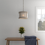 Подвесной светильник в виде барабана с тканевым абажуром и металлическим каркасом Warm Glow варинант исполнения - 4 | Loft Concept в Омске