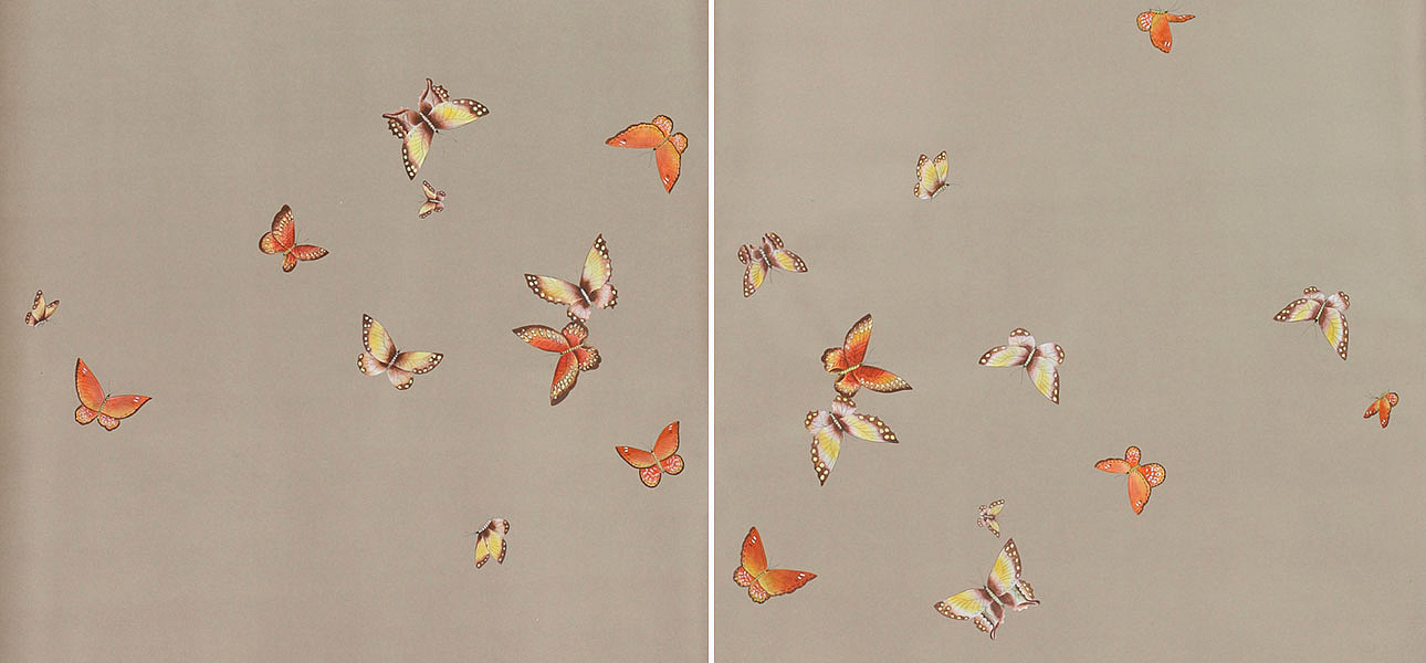 Обои ручная роспись Butterflies Echo on dyed paper Обои ручная роспись Butterflies Echo on dyed paper - Loft-Concept в Омске
