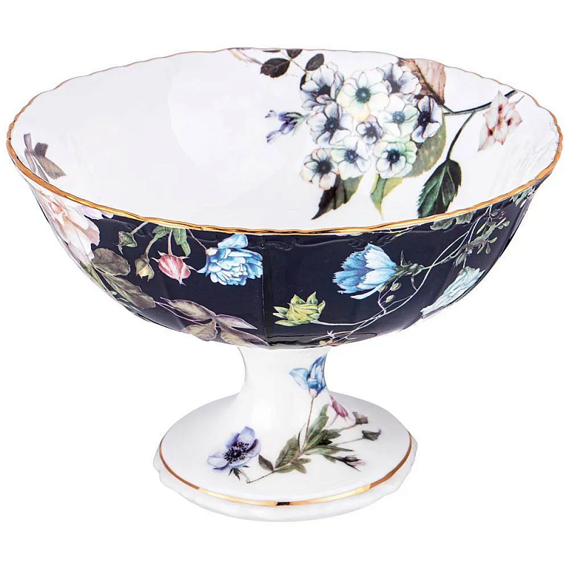 Ваза фарфоровая на ножке с рисунком цветов Garden Whisper Porcelain Set Белый Темно-синий Мульти Ваза фарфоровая на ножке с рисунком цветов Garden Whisper Porcelain Set Белый Темно-синий Мульти в Омске | Loft Concept
