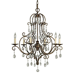 Люстра бронзового цвета с 6-ю лампами и подвесками из оптического стекла в классическом стиле Feiss варинант исполнения - 1 | Loft Concept в Омске