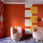 Обои ручная роспись Chez Nina by India Mahdavi Lantana colourway on Arancio dyed silk варинант исполнения - 2 | Loft Concept в Омске