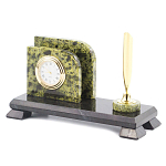 Настольный письменный набор из змеевика с визитницей с часами и ручкой Successful Leader варинант исполнения - 2 | Loft Concept в Омске