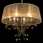 Люстра подвесная круглая с тканевым полупрозрачным абажуром и подвесками 6 ламп Gilded Elegance варинант исполнения - 5 | Loft Concept в Омске