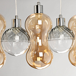 Люстра с 3-мя плафонами волнообразной формы цвета янтарь и 2-мя прозрачными шарообразными плафонами Lucid Rain  варинант исполнения - 7 | Loft Concept в Омске