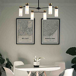 Люстра потолочная с 6-ю цилиндрическими плафонами из стекла и черным каркасом Noir Poise варинант исполнения - 3 | Loft Concept в Омске