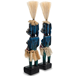 Комплект из 2-х деревянных статуэток Asmat Straw Headdress Statuettes Blue Colorful Tattoo варинант исполнения - 2 | Loft Concept в Омске