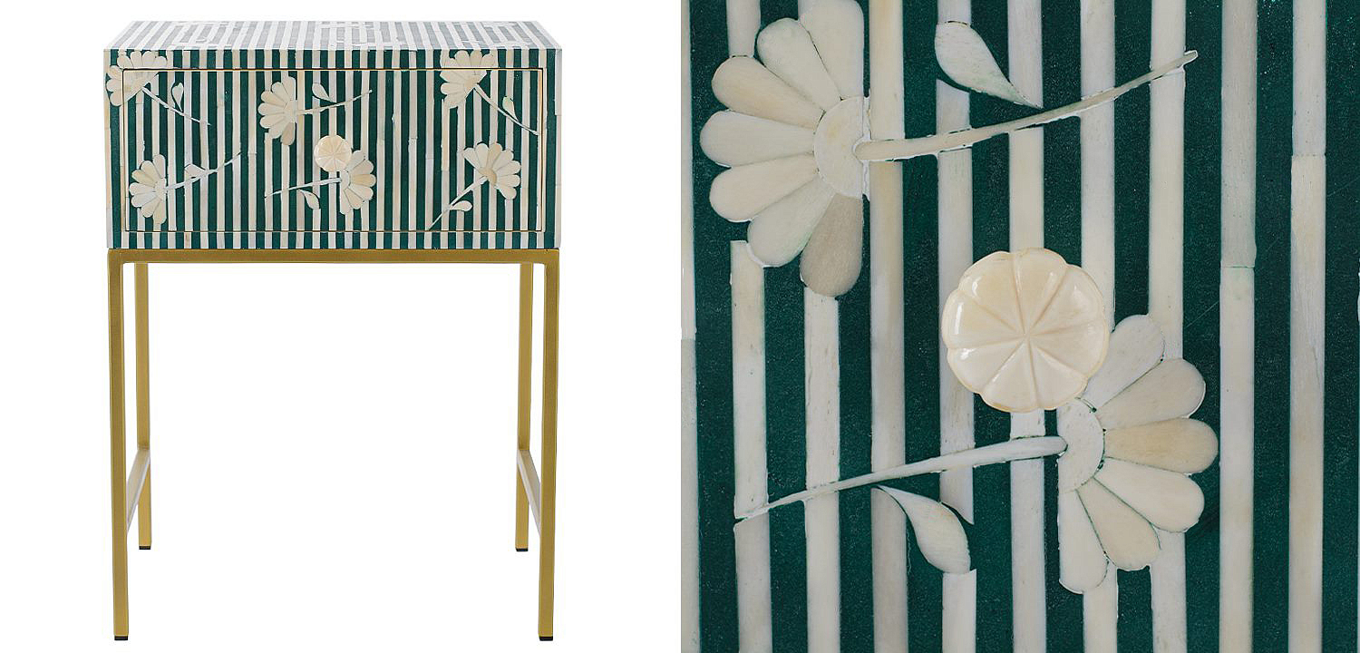 Тумбочка Green Flower Indian Bone Inlay nightstand Тумбочка Green Flower Indian Bone Inlay nightstand - Loft-Concept в Омске