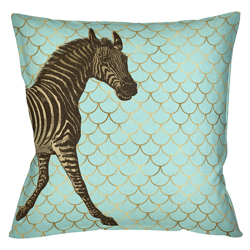 Подушка Safari light blue zebra Бирюзовый Глянцевое золото Подушка Safari light blue zebra Бирюзовый Глянцевое золото в Омске | Loft Concept