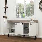 Комод белый с 4-мя дверцами и бежевой столешницей на металлических ножках DEA CONSOLE TABLE LIGHT MOCHA WHITE варинант исполнения - 2 | Loft Concept в Омске