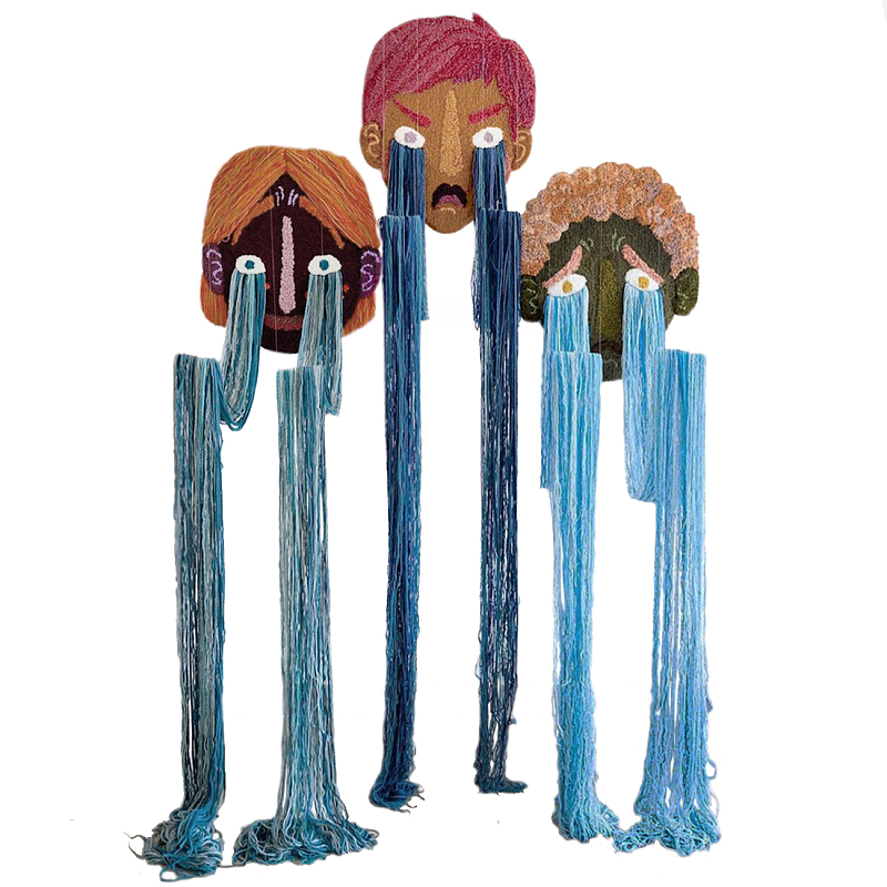 Вязаный Арт-Объект на стену из трех элементов Triptych Терракотовый Синий в Омске | Loft Concept 