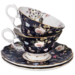 Чайный набор из фарфора темно-синий с рисунком цветов на 6 персон 12 предметов 280 мл Garden Whisper Porcelain Set  варинант исполнения - 1 | Loft Concept в Омске