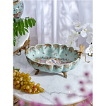 Чаша из голубого фарфора на бронзовых ножках с рисунком цветов и фигурками стрекоз Blue Garden варинант исполнения - 3 | Loft Concept в Омске