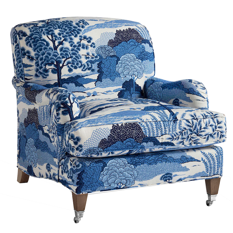 Кресло Trumann Club Chair Blue Landscape синий пейзаж Синий Белый в Омске | Loft Concept 