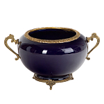 Чаша темно-синяя фарфоровая с бронзовыми ручками и ажурным ободком Eden Garden варинант исполнения - 1 | Loft Concept в Омске