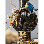 Ваза черная фарфоровая с  узором и бронзовым декором в виде веток с фарфоровой птичкой и цветами Eden Garden варинант исполнения - 3 | Loft Concept в Омске