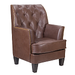 Кресло из натуральной кожи c мягкими подлокотниками на 4-х деревянных ножках из массива бука Joseph Armchair brown варинант исполнения - 1 | Loft Concept в Омске