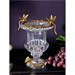 Ваза из прозрачного стекла на бронзовой подставке с ободком и ручками в виде стрекоз Eden Garden варинант исполнения - 2 | Loft Concept в Омске