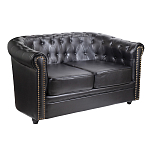 Диван кожаный двухместный на 4-х деревянных ножках из массива березы Logan Leather Seating black варинант исполнения - 1 | Loft Concept в Омске