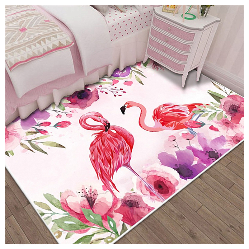 Ковёр с принтом Розовый Фламинго Carpet Two Tropical Flamingos Розовый Мульти в Омске | Loft Concept 