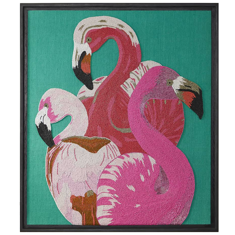 Картина Фламинго вышивка бисер Flamingo Beaded Wall Art Красный Розовый Бирюзовый в Омске | Loft Concept 