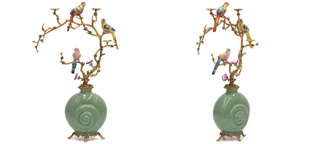 Ваза фарфоровая зеленая с фигурками птиц Porcelain bird Ваза фарфоровая зеленая с фигурками птиц Porcelain bird - Loft-Concept в Омске