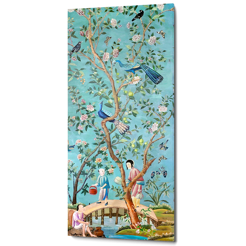 Постер на холсте в стиле шинуазри Chinoiserie Bridge in the garden Poster Бирюзовый Мульти Постер на холсте в стиле шинуазри Chinoiserie Bridge in the garden Poster Бирюзовый Мульти в Омске | Loft Concept