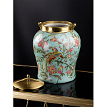Ваза округлой формы из фарфора с рисунком и бронзовой крышкой Turquoise Blooming Garden варинант исполнения - 2 | Loft Concept в Омске