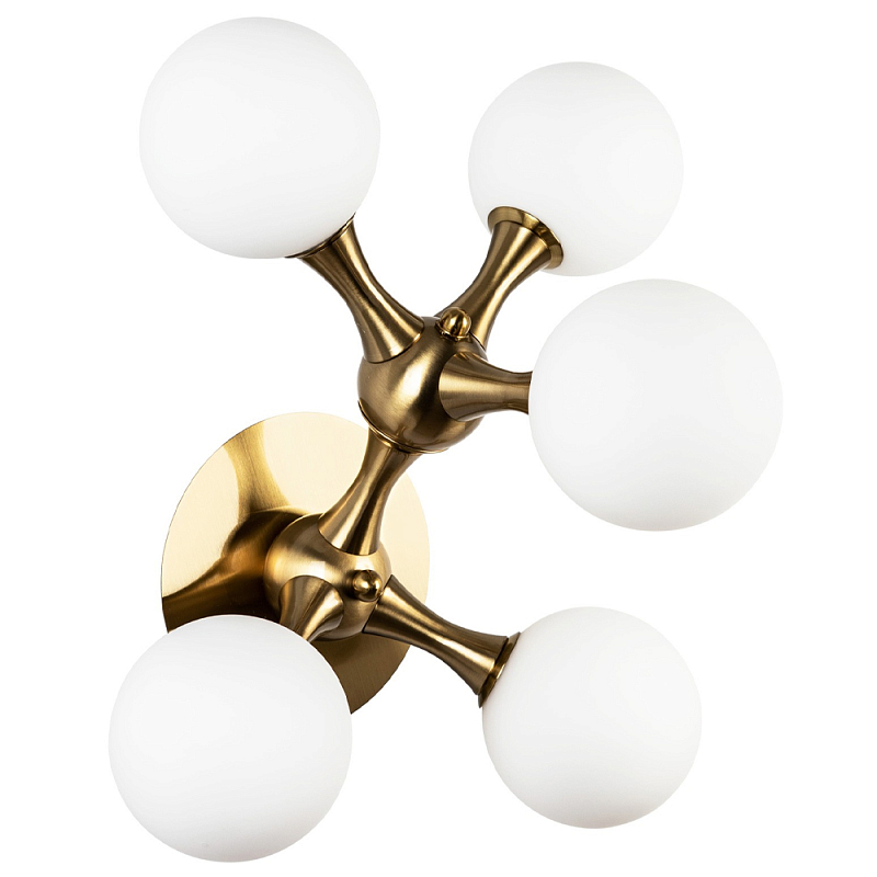 Бра с 5-ю плафонами из стеклянных шаров Pearls Suspension Brass Wall Lamp Белое матовое стекло Латунь Бра с 5-ю плафонами из стеклянных шаров Pearls Suspension Brass Wall Lamp Белое матовое стекло Латунь в Омске | Loft Concept