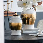 Ваза белая с крышкой и золотистыми фрагментами 46 см Chinoiserie Ceramics варинант исполнения - 1 | Loft Concept в Омске