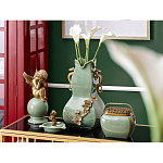 Ваза зеленого цвета из фарфора с бронзовыми ручками в виде драконов и рельефным цветочным декором Eden Garden porcelain and bronze варинант исполнения - 8 | Loft Concept в Омске