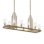 Люстра прямоугольная цвета латунь с прозрачными рифлеными цилиндрическими плафонами Kichler варинант исполнения - 1 | Loft Concept в Омске