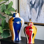 Ваза с крышкой и мазками синего и золого цвета на белом фоне Chinoiserie Ceramics варинант исполнения - 5 | Loft Concept в Омске