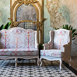 Двухместный диван из массива бука серый с растительным орнаментом Raffael Blue Grey Sofa варинант исполнения - 9 | Loft Concept в Омске