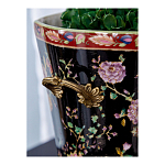 Кашпо из фарфора черная с цветочной росписью и бронзовой стрекозой Spring Garden варинант исполнения - 5 | Loft Concept в Омске