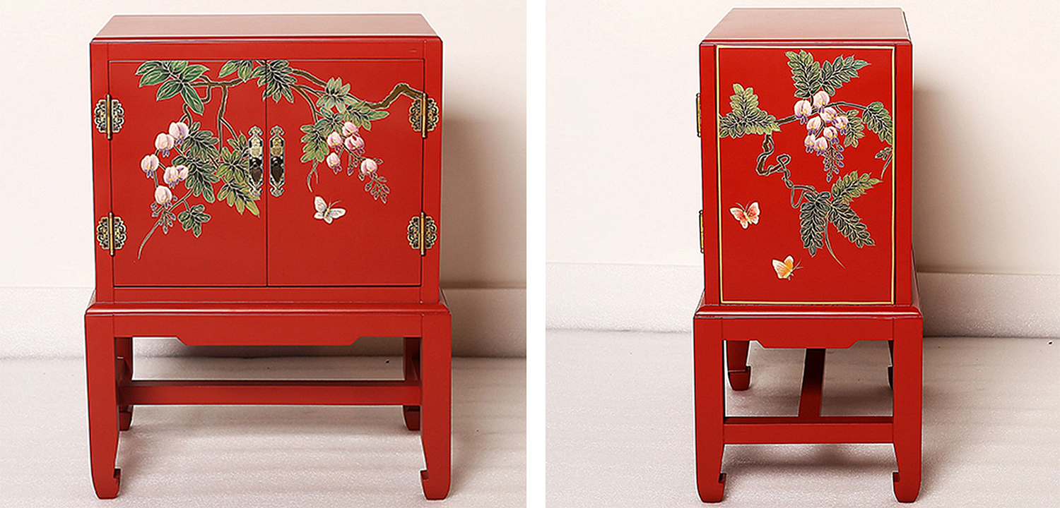Красная Тумба в Китайском Стиле ручная роспись Бабочки и Ветвь Butterflies and Branch Nightstand Красная Тумба в Китайском Стиле ручная роспись Бабочки и Ветвь Butterflies and Branch Nightstand - Loft-Concept в Омске