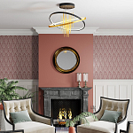 Люстра подвесная с 2-мя пересекающимися круглыми подвесами в черном и золотистом цвете и вертикальными подвесками Ring Horizontal варинант исполнения - 3 | Loft Concept в Омске