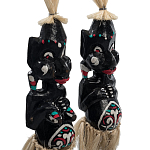 Комплект из 2-х деревянных статуэток Asmat Straw Headdress Statuettes Black Turquoise варинант исполнения - 3 | Loft Concept в Омске