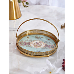 Блюдо круглое с ручкой и голубым фарфоровым дном с цветочным рисунком Blue Garden варинант исполнения - 3 | Loft Concept в Омске